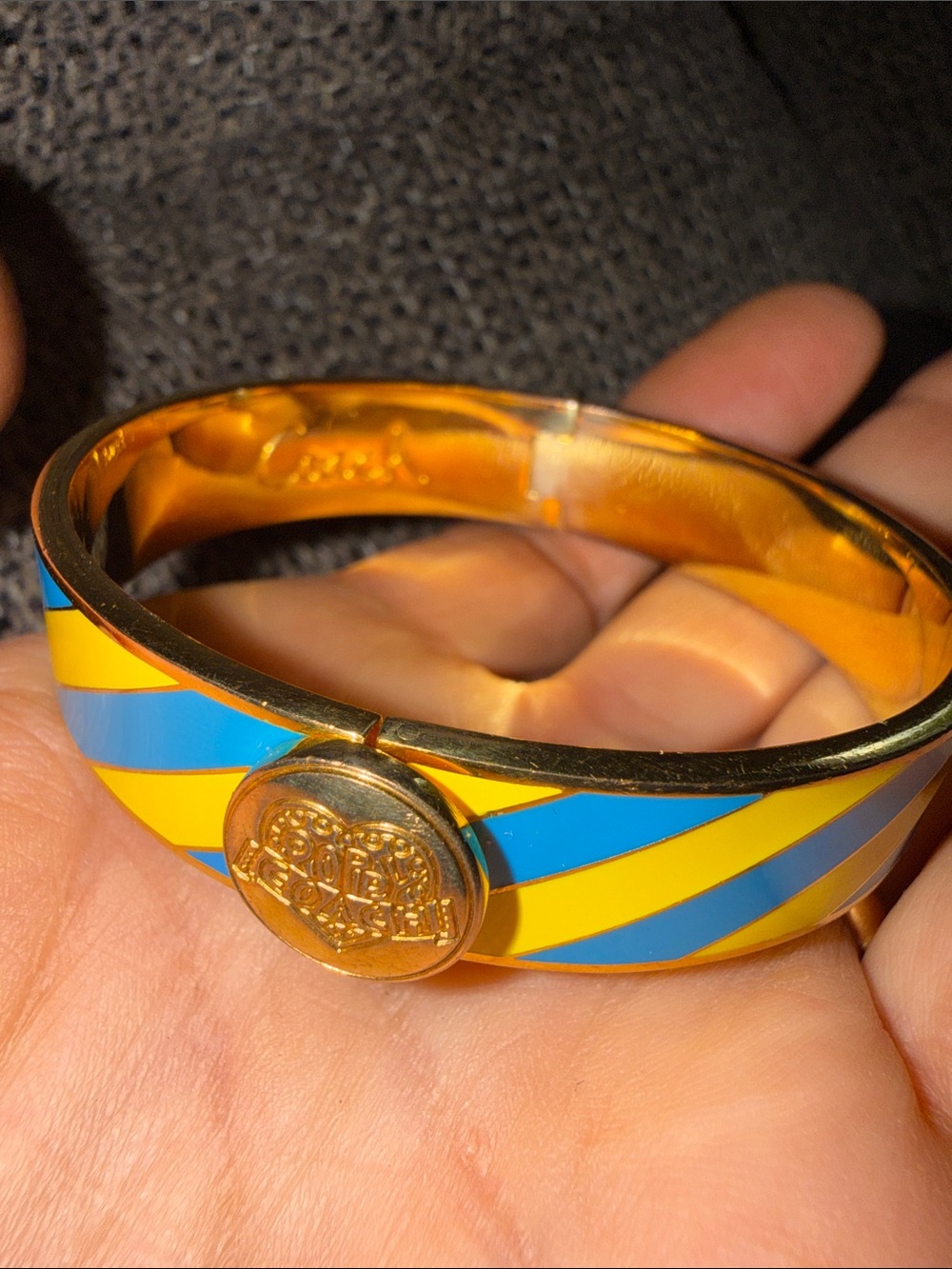 Coach POPPY Gold-Tone Bracelet with Yellow and Blue Enamel Stripes